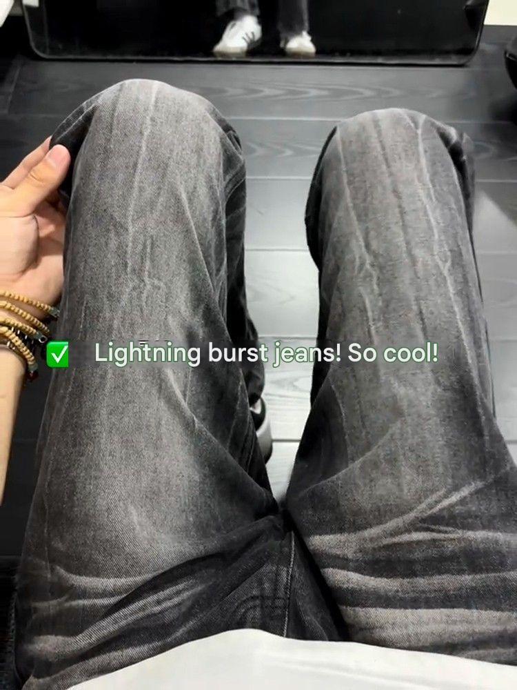 Herrenbekleidung ​​​​Herren-Jeans mit Lightning-Waschung – Vintage High Street Jeans (Retro-Bootcut-Stil)​​_voghion.com