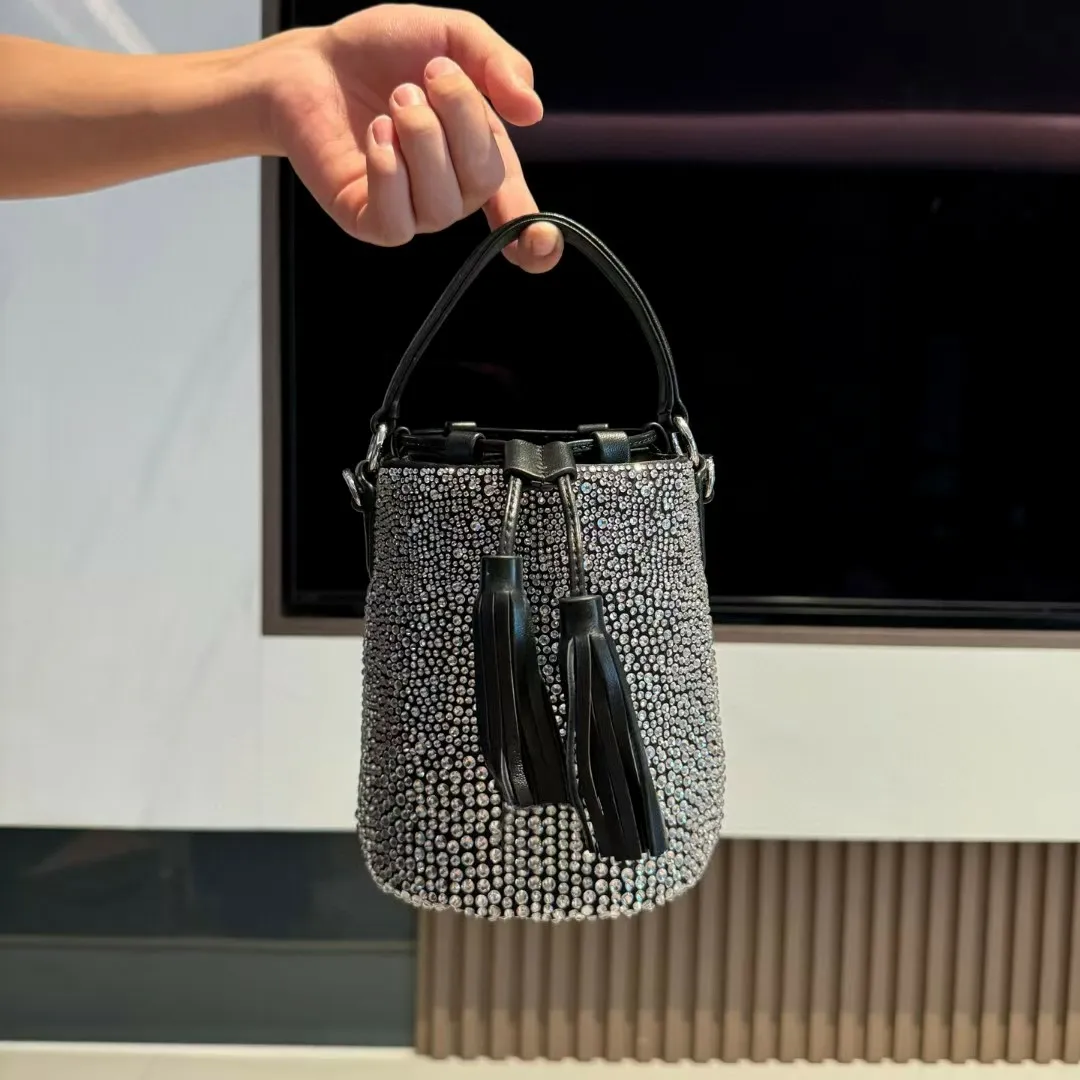 10a Quality Designer Rhinestone Bucket Shiny Calfskin Leather Top Handle Gold Hardware Drawstring Closure Shoulder Bags_voghion.com