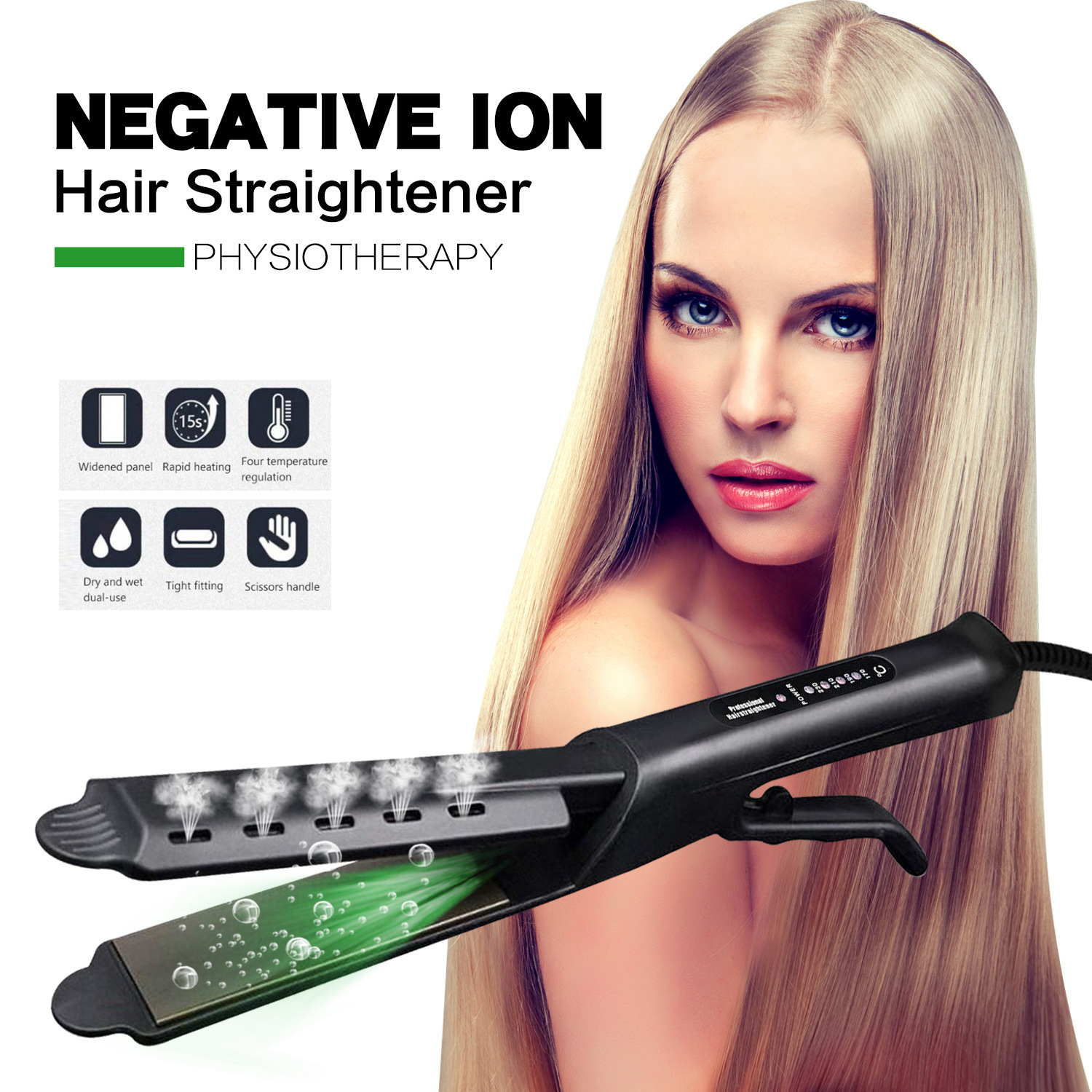 Fer à lisser à vapeur pour cheveux raides, pince à épiler, spray pour soins capillaires, fer à friser à ions négatifs, tige à friser droite, double usage