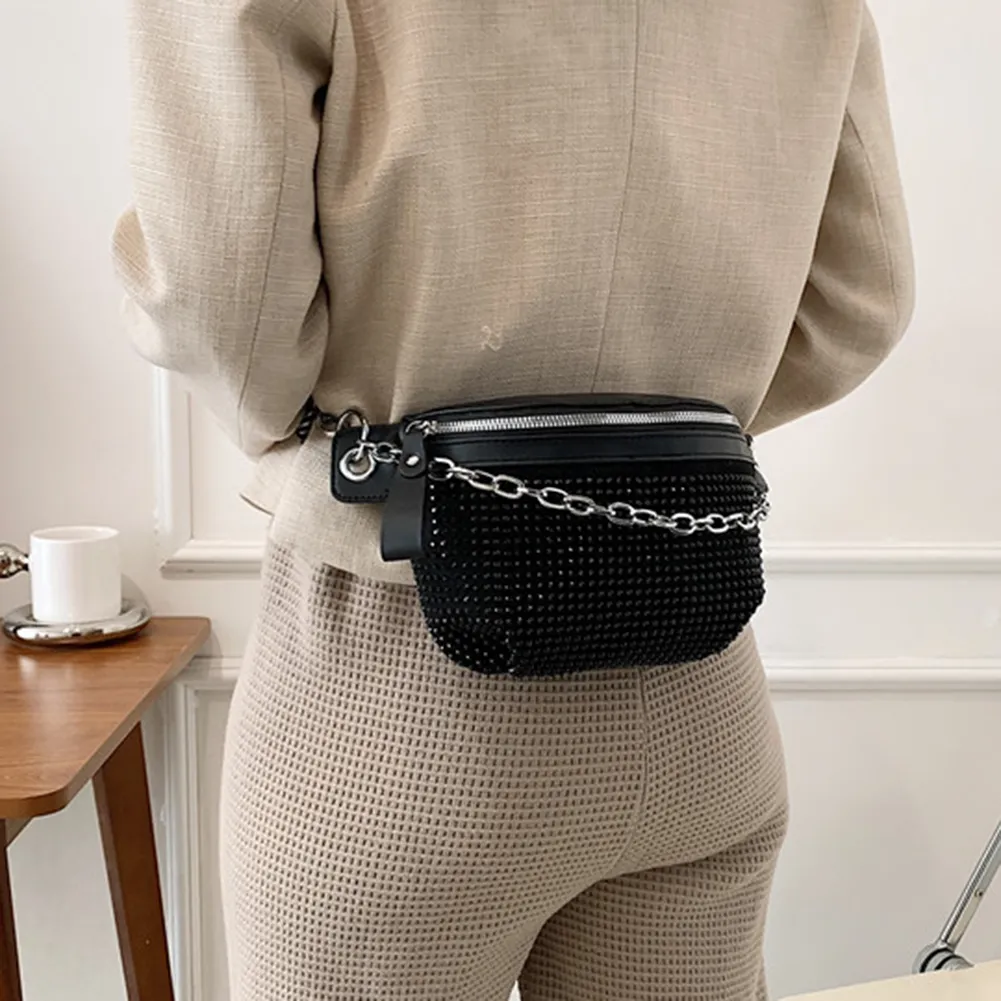Rhinestone Ladies Handbags Fashion Chain Female Sling Waist Pack Casual Adjustable Strap Portable Elegant For Weekend_voghion.com