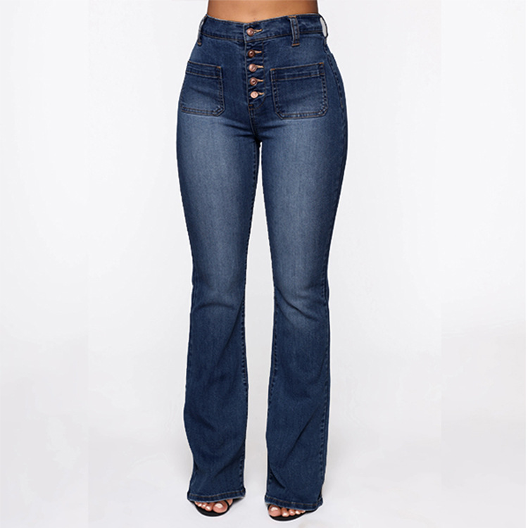 jeans di grandi dimensioni da donna pantaloni in denim a vita alta lavati con tasca applicata_voghion.com