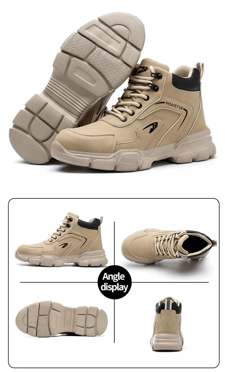 Bottes de sécurité en cuir noir pour homme, chaussures de travail imperméables et résistantes à la pression des clous, bout en acier inoxydable_voghion.com