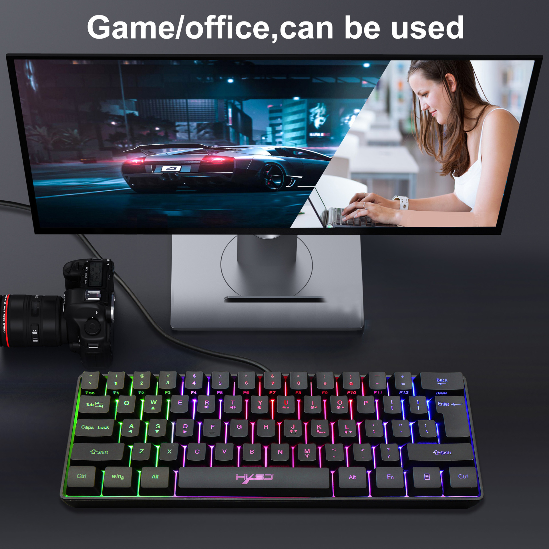 Set nou de 61 de taste cu fir, luminos, cu mouse RGB cu orificii, tastatură pentru jocuri de birou_voghion.com