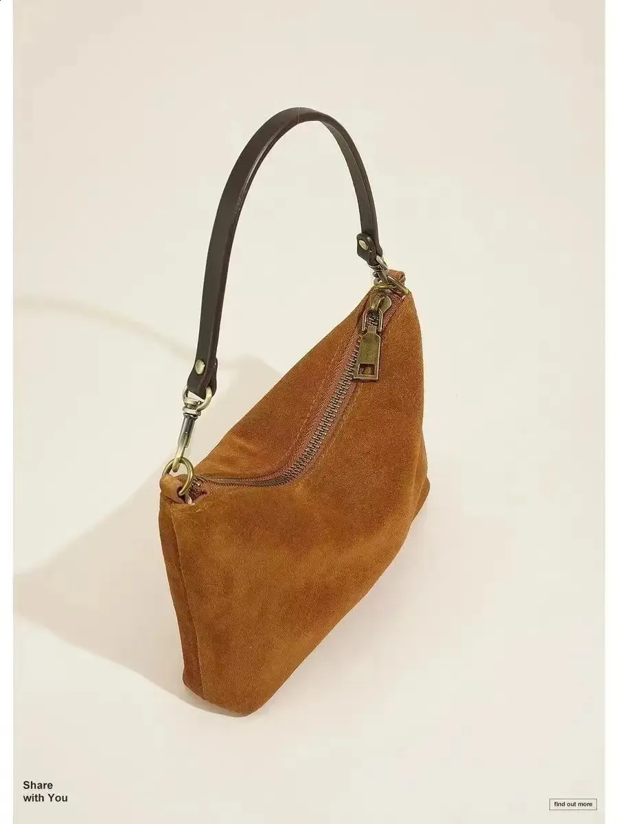 Borsa a tracolla retrò da donna in pelle scamosciata, piccola, leggera, hobo, tendenza invernale 240912_voghion.com