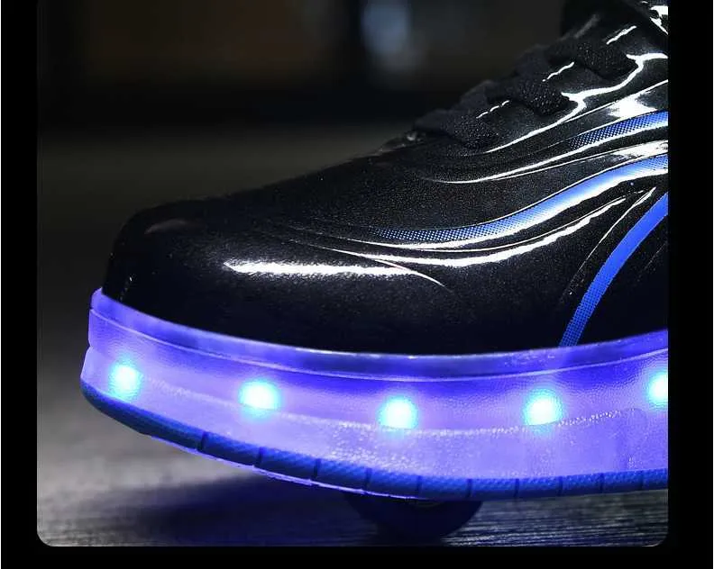 Kinderen One Two Wheels lichtgevende sneakers goudroze lichtgevende rolschaatsen kinderen led schoenen jongens meisjes USB-oplaadbaar_voghion.com