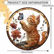Captor de soare jucăuș cu pisicuță și fluture - artă acrilică vibrantă de 20 cm. Decor fantezist pentru ferestrele din grădină sau cadoul prețuit al iubitorilor de animale._voghion.com