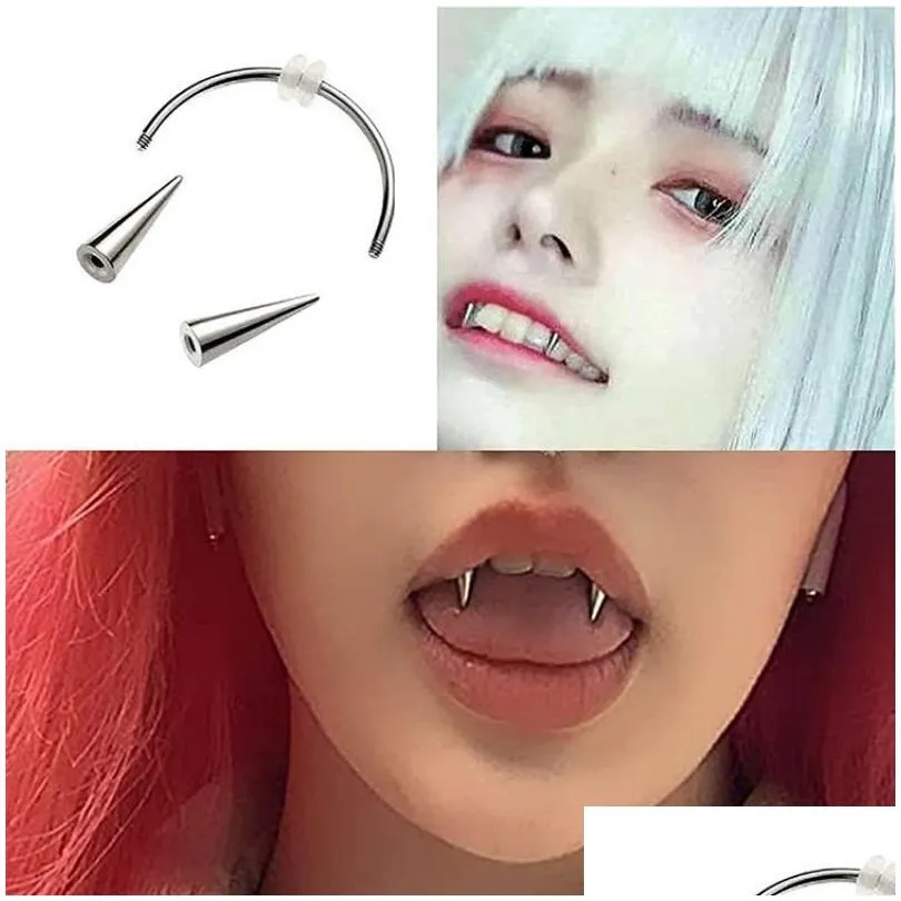 Grillz, grilles dentaires suceuses de sang en acier inoxydable, dents de tigre, piercing pour les lèvres et les ongles, livraison directe, bijoux pour le corps, Dhbne_voghion.com