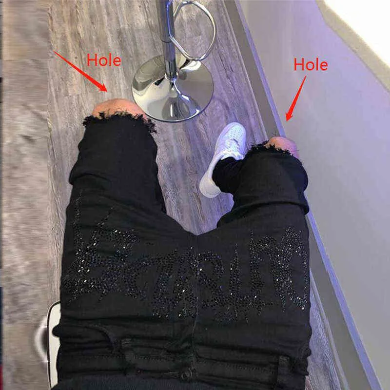 Nouveau jean noir pour homme, jogging rétro, taille haute, design skinny, troué, chaud, drilg, extensible, petits pieds, pantalon en denim délavé_voghion.com