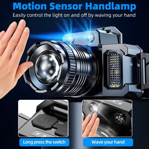 LED-Stirnlampe Superhell 60000 Lm USB wiederaufladbar mit Bewegungssensor_voghion.com