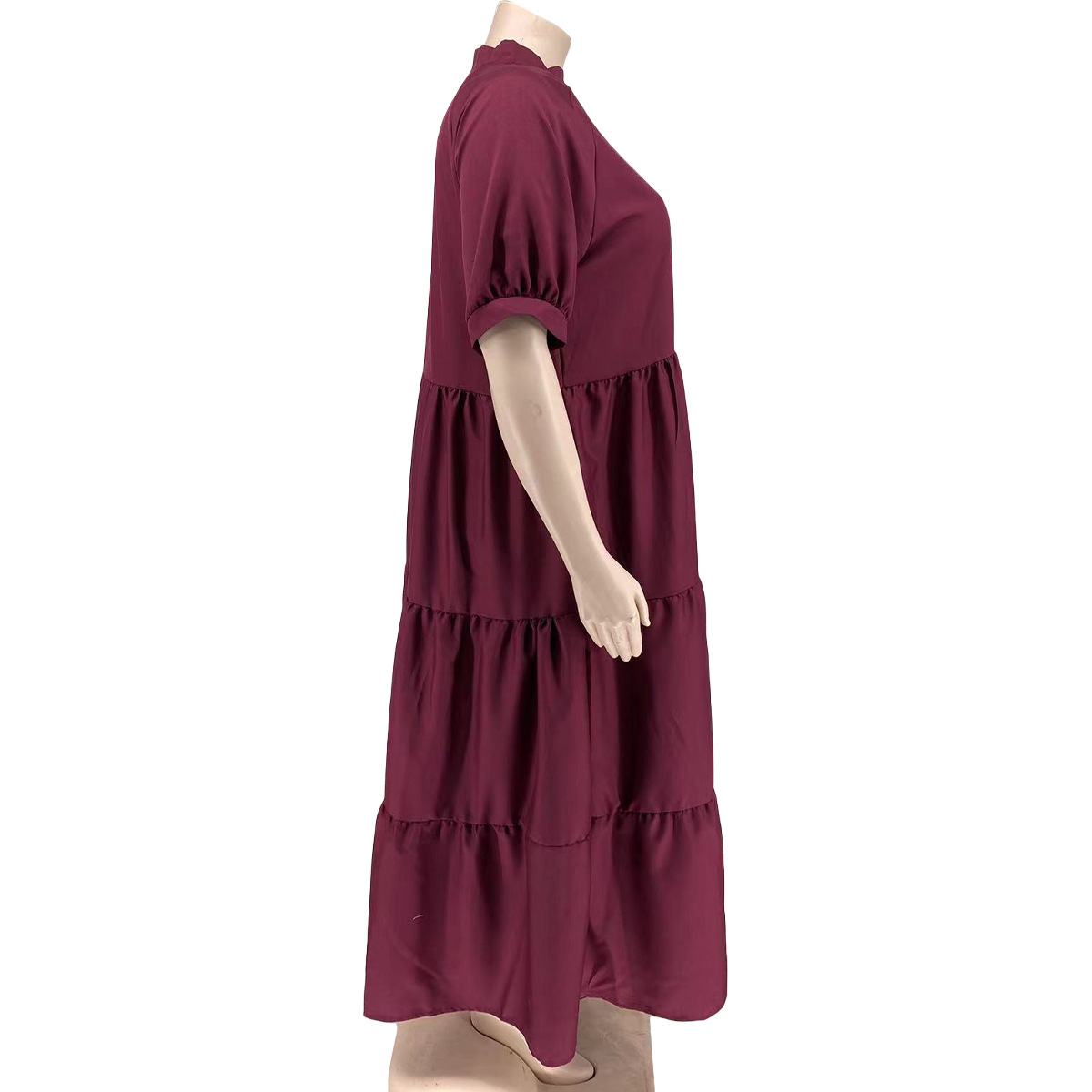 Abito con risvolto casual con bottoni alla moda da donna taglie forti_voghion.com