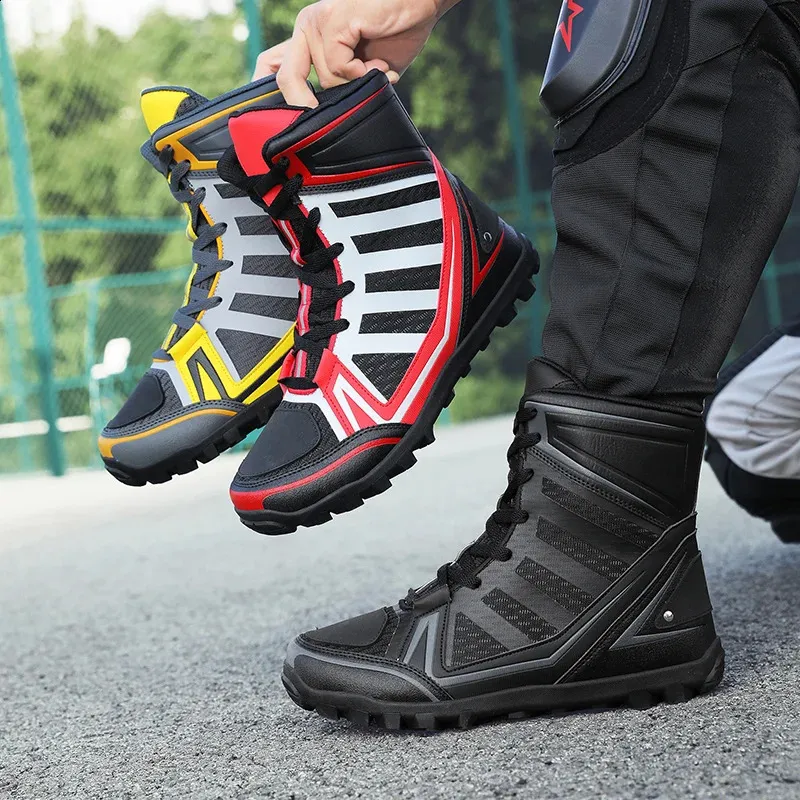 Breathable Striped Motorcycle Off-road Boots For Men Hiking Shoes_voghion.com