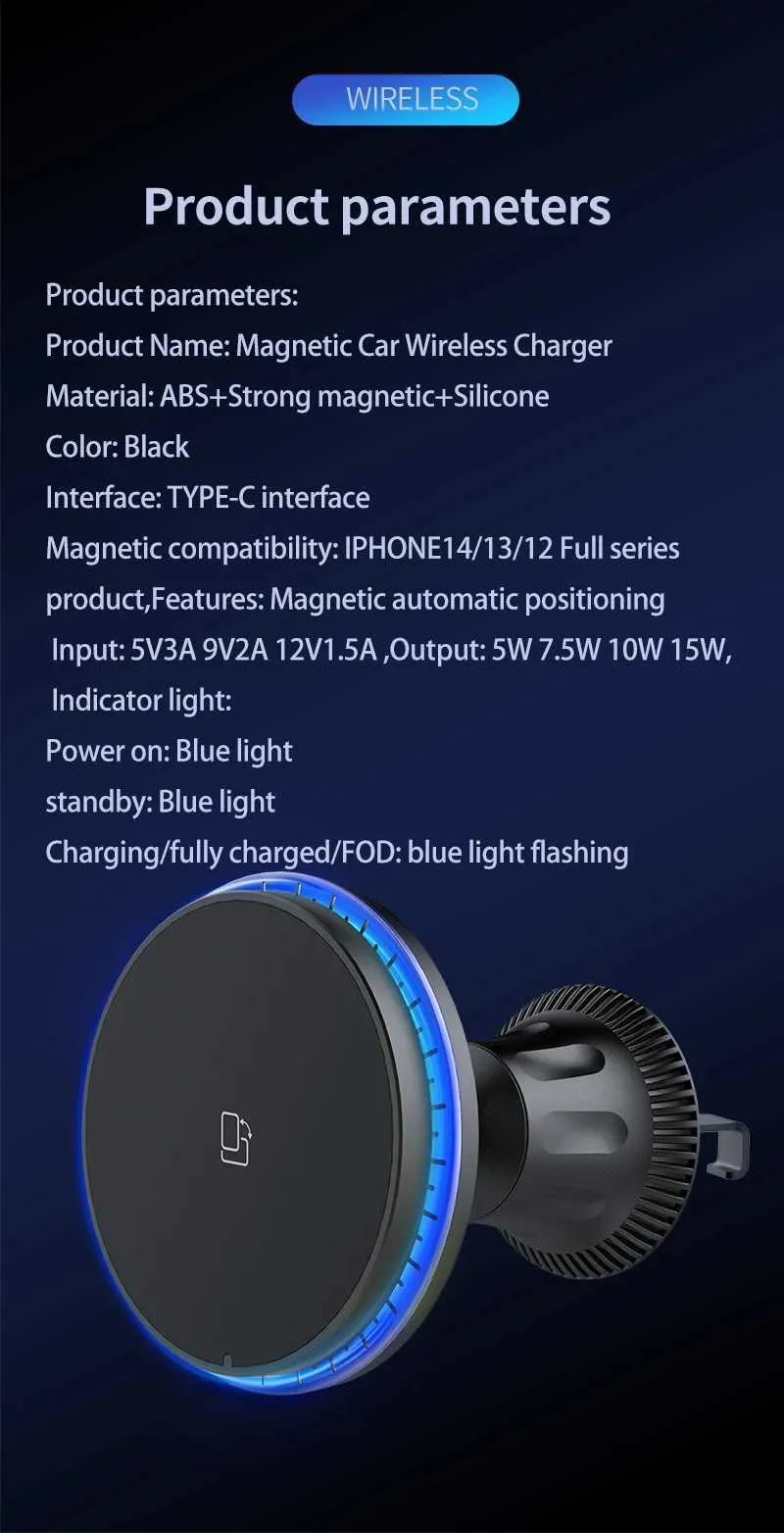 RGB Drahtlose Ladegerät Geeignet Für IPhone 12 13 15 Pro Max Mini Magnetische Auto Telefon Stand Halterung Installation Schnell_voghion.com