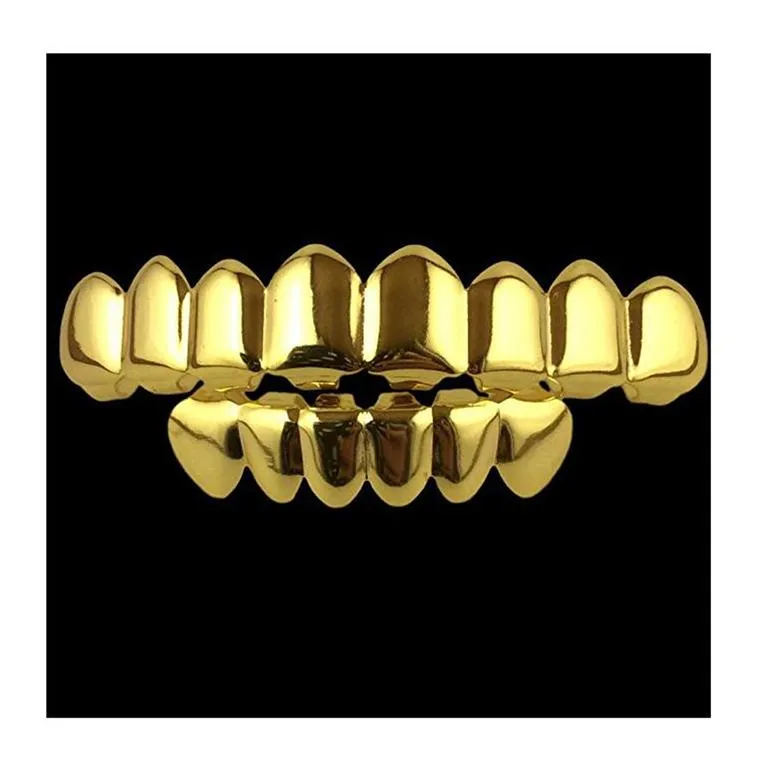 Hip Hop Grillz 2023 Nuova moda ambientale placcato oro griglie dentali all'ingrosso Halloween denti bretelle set da 2 pezzi_voghion.com
