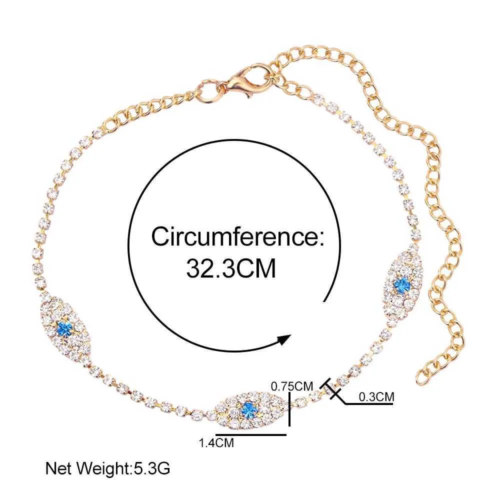 Enkelbandjes Flatfoosie Fashion Evil Eye Crystal Ketting Dames Goud Sier Water Diamant Tennis Enkelband Blotevoetenketting_voghion.com