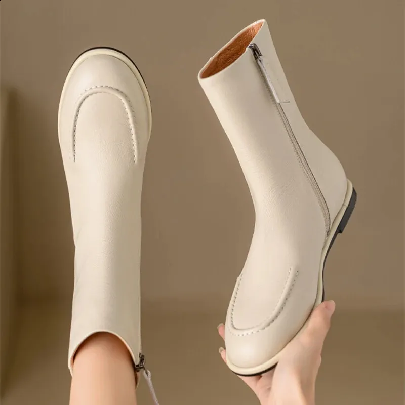 Damen Stiefeletten Aus Echtleder Flache Winter Knight Boots_voghion.com