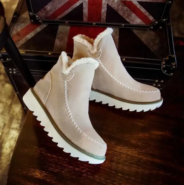 Frau Winter Mode Schnee Casual Leder Baumwolle Damen Stiefel kniehohe stiefel Plattform Schuhe botines mujer XW6.5_voghion.com