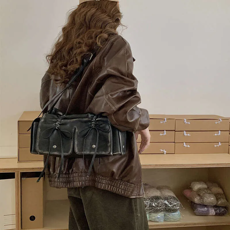 Moto & Bike Drawstring Bow Bags For Women Designer Handbags And Purses 2023 New In Vintage Pleated Shoulder Crossbody_voghion.com