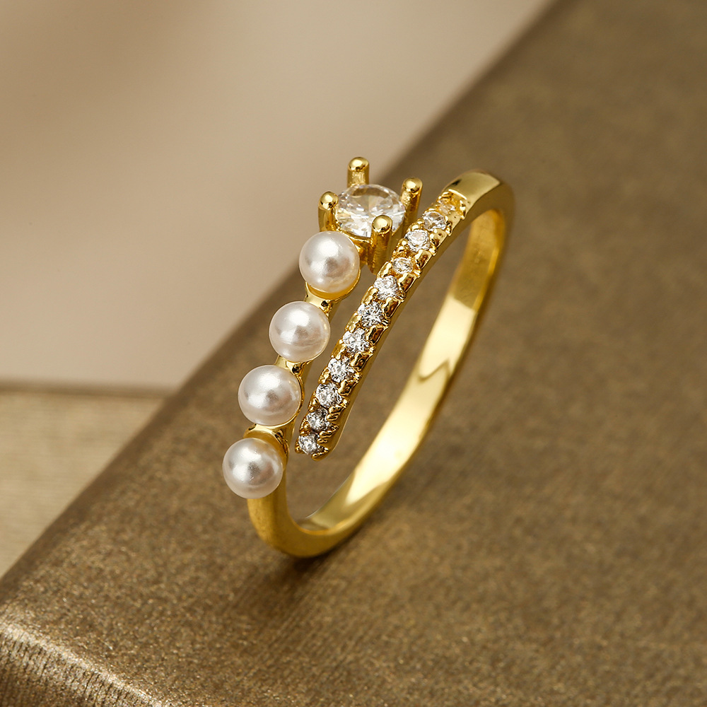 Australian style minimalist copper plated enuine old inlaid zircon pearl women's with adjustable openin INS niche_voghion.com