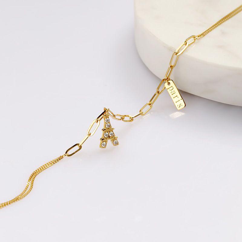 Sterling Silber Überzogene Gold Eiffelturm Anhänger Armband Weibliche Nische Design Gefühl Neue Mode_voghion.com