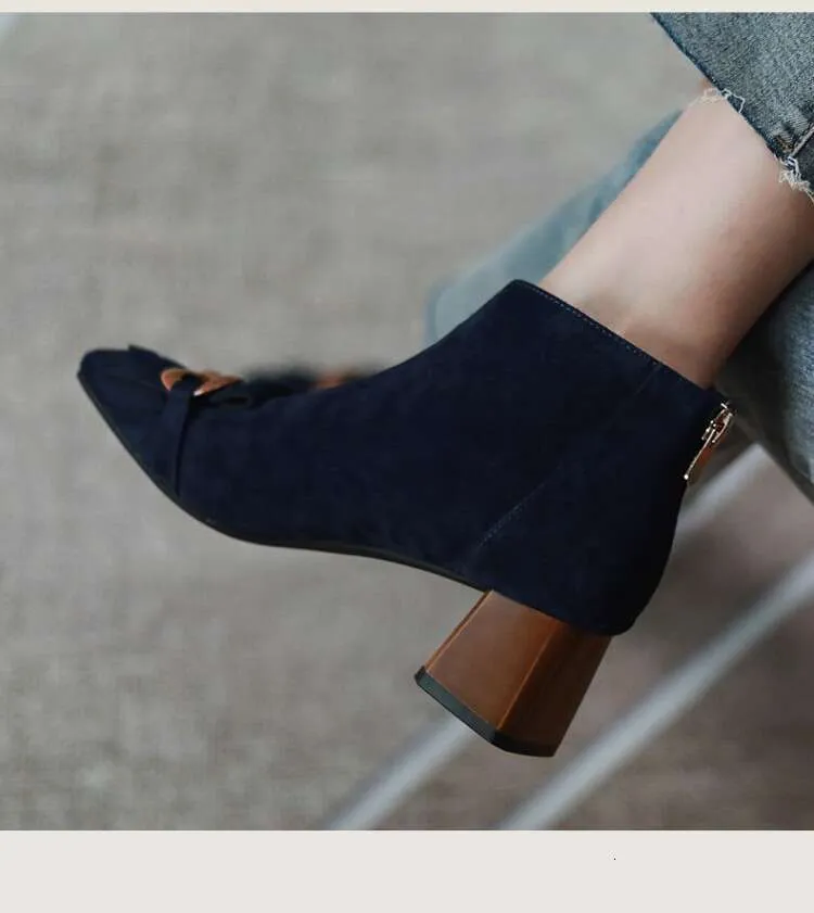 New Autumn/Winter Women Sheep Suade Toe Square Heel Mid-Heel Ankle Boots Fringed Zipper Fashion Office Lady Shoes_vogvips.com