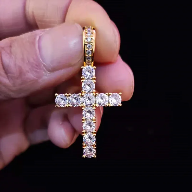 Colares com pingentes Homens Mulheres Hip Hop Cruz Colar com 4mm Zircon Tennis Chain Iced Out Bling HipHop Jóias Moda_voghion.com