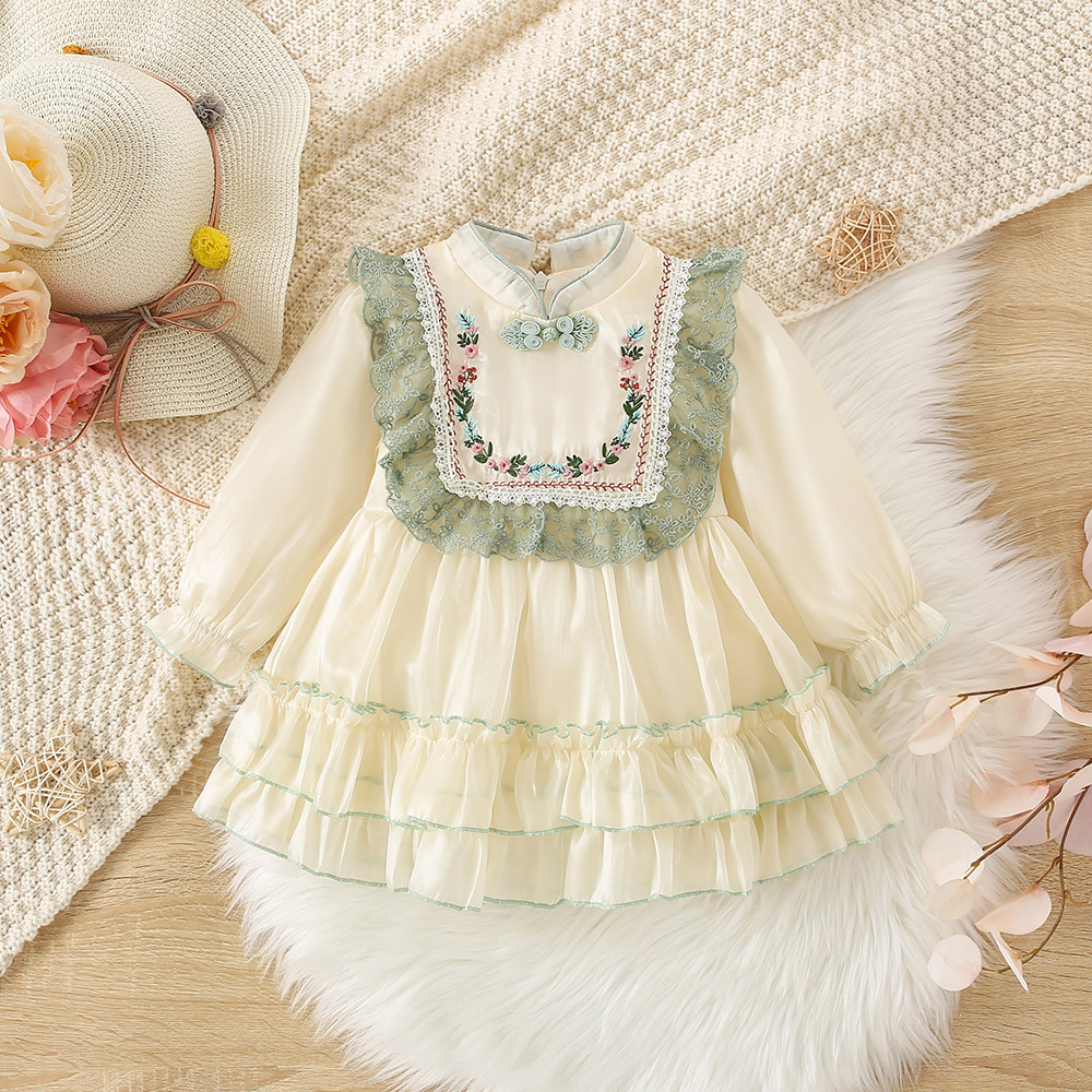 Vestido de princesa estilo Lolita de manga larga con bordado de flores para niña de primavera/otoño_voghion.com