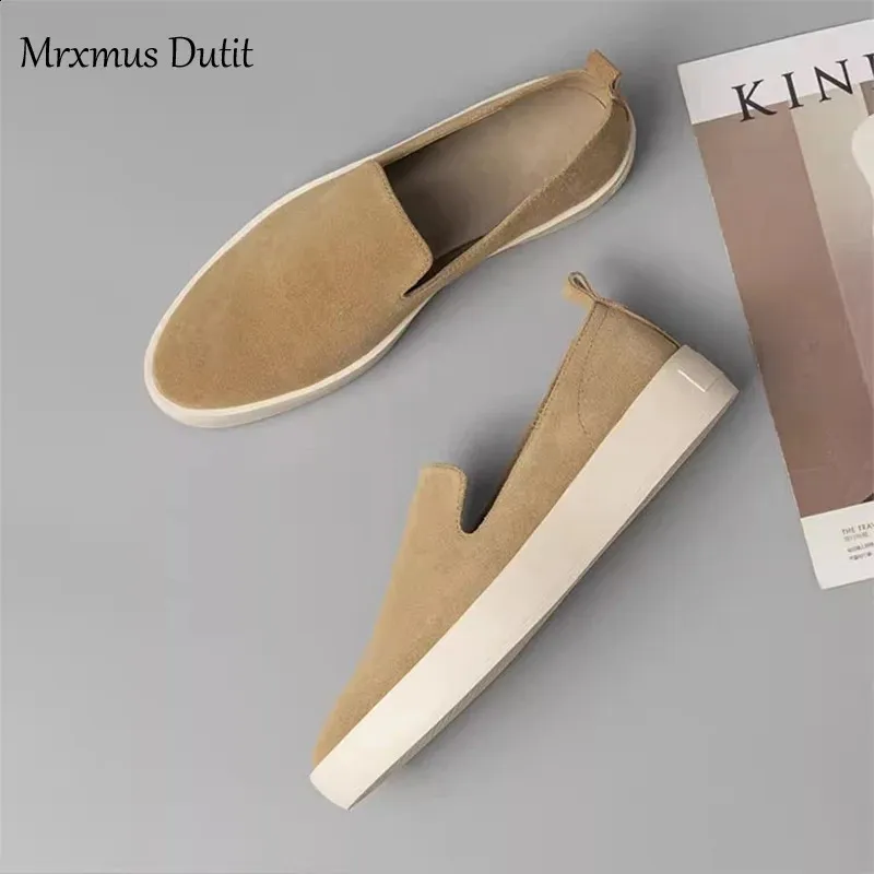 Chaussures de sport décontractées Mrxmus Autumn Flat pour femmes, en cuir suédé véritable, semelle épaisse vulcanisée, référence 240918_voghion.com