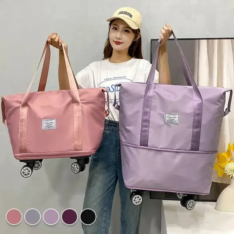 Foldable Storage With Wheels Expandable Portable Lage Bags Outdoor Travel Rolg Pack Large Capacity Woman Shopping Bag_voghion.com
