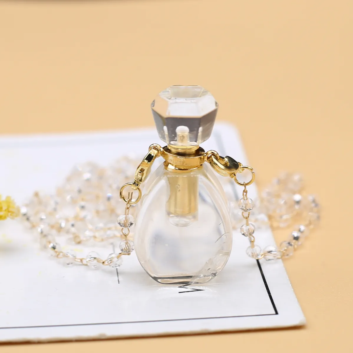 Pendant Necklaces Natural Stone Perfume Bottle Necklace Clear Quartz Essential Oil Diffuser Vial Crystal Jewelry Gifts_voghion.com