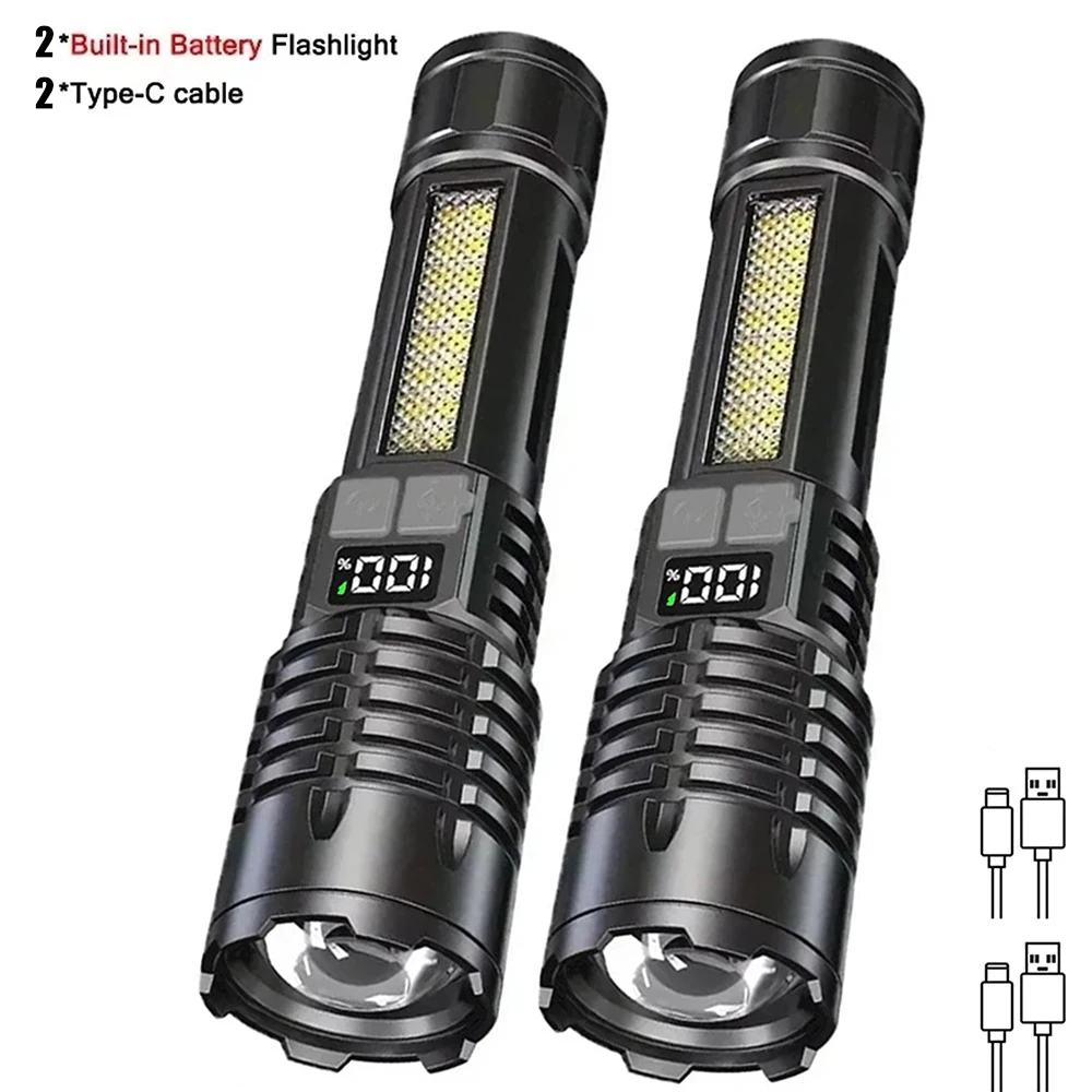 Hochleistungs-LED-Taschenlampe, leistungsstarke, wiederaufladbare COB-Taschenlampe vom Typ C mit Seitenlicht, Taschenlampe für Outdoor-Camping-Wandern_voghion.com
