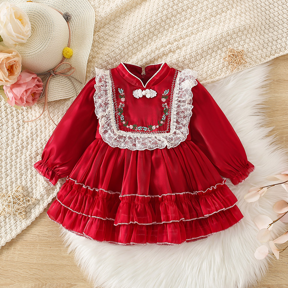 Vestido de princesa estilo Lolita de manga larga con bordado de flores para niña de primavera/otoño_voghion.com
