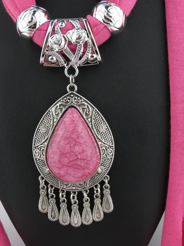 Pendentif goutte d'eau en résine polyester pompon jersey ethnique écharpe accessoires_voghion.com