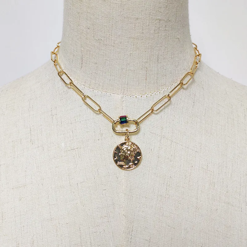 Colliers à pendentif pour femmes, chaîne à maillons épais, papillon, spirale, mousqueton, fermoir ras du cou, boucle en zircone cubique, bijoux_voghion.com