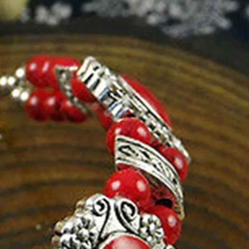 Pulseira feminina moda vintage pulseira étnica edição coreana dupla camada artesanato retrô remada turquesa acessórios_voghion.com