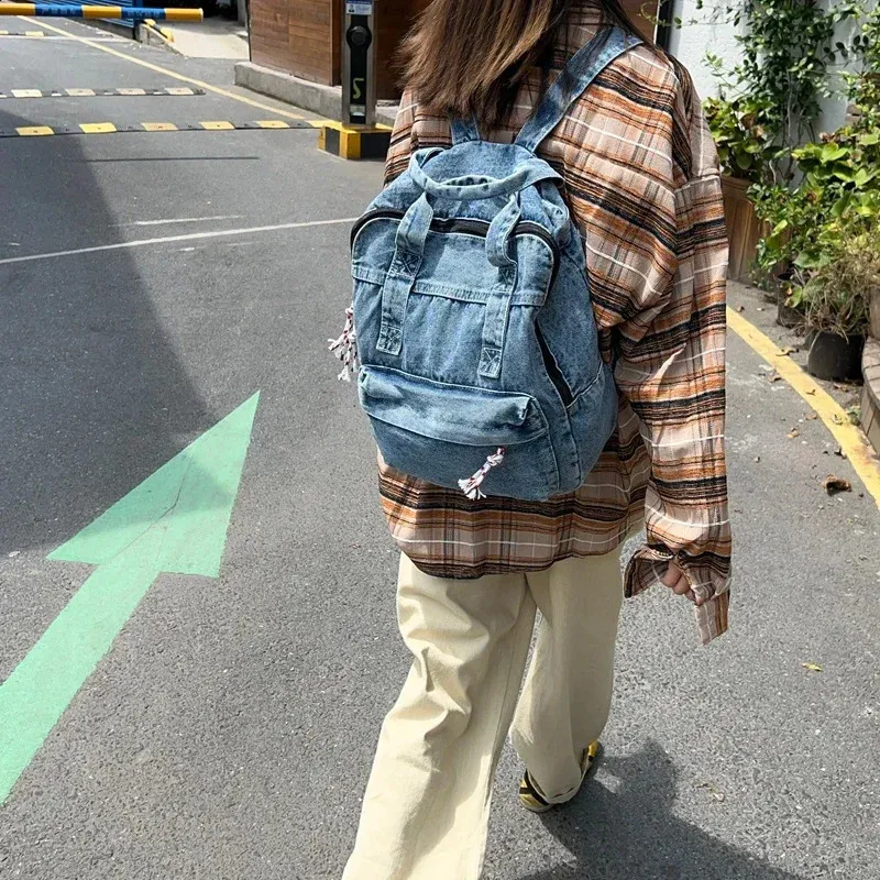 Retro Denim Womens Backpack Canvas Shoulders Bag College Knapsack Big Packbag Travel Rucksack Student Jeans Mochila Y2K_voghion.com