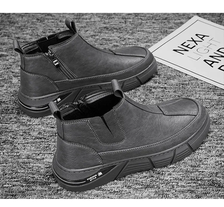 Tendance mode printemps bottes de travail anglaises haut de gamme chaussures décontractées mi-mollet polyvalentes pour hommes matériau PU imperméable 240629_voghion.com