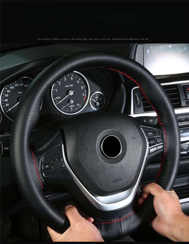 Head Layer Cowhide Hand Sewn Steering Wheel Cover For Buses, All-season General Vehicles, Genuine Leather Handle Covers_voghion.com
