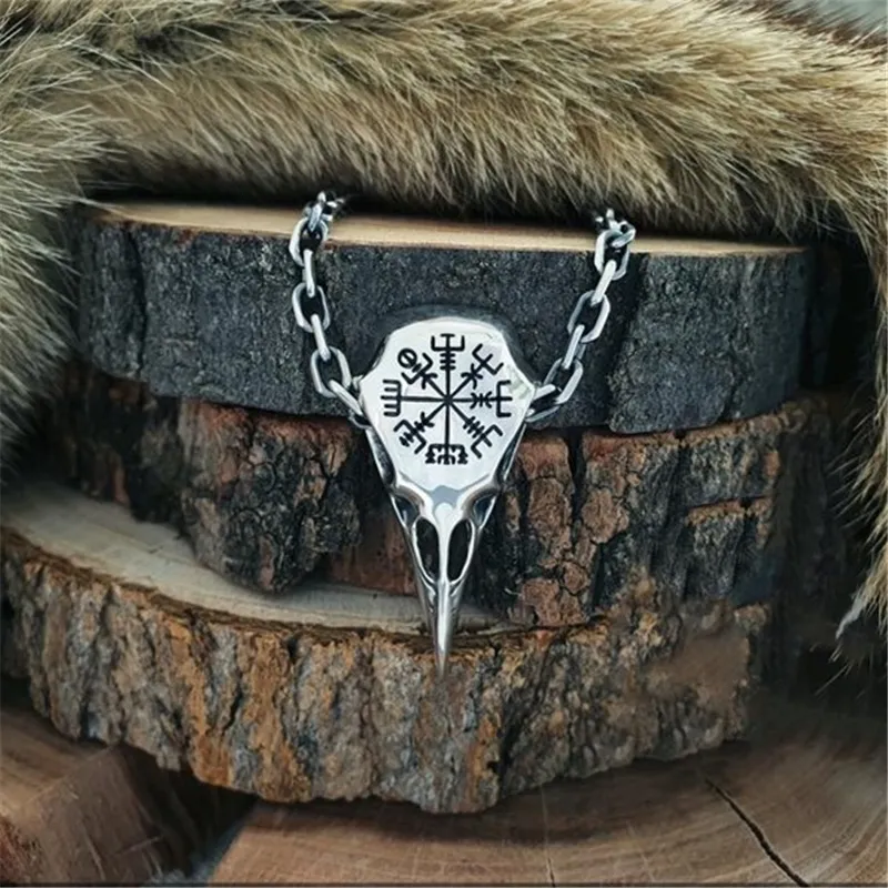 Hanger kettingen Piraten Rune Raaf ketting Kwaliteit zinklegering Schedel Amulet Heren Motorfiets Sieraden_voghion.com