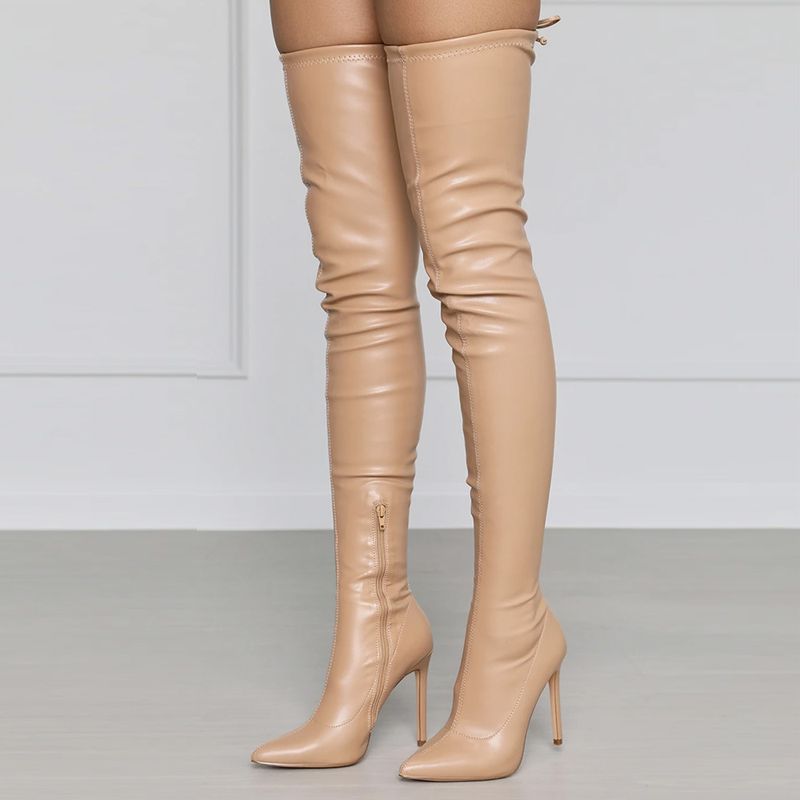 Neue sexy Overknee-Stiefel aus PU mit spitzem Seitenreißverschluss und hohen, schmalen Absätzen in Übergröße für Damen_voghion.com