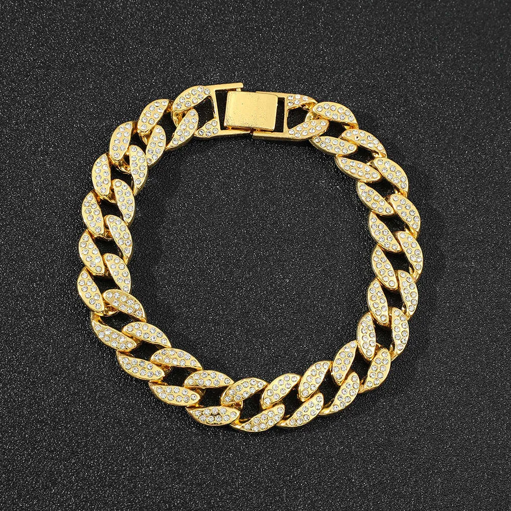 Cuban Link Bracelet Paved With Crystals Hip Hop Style Silver_voghion.com