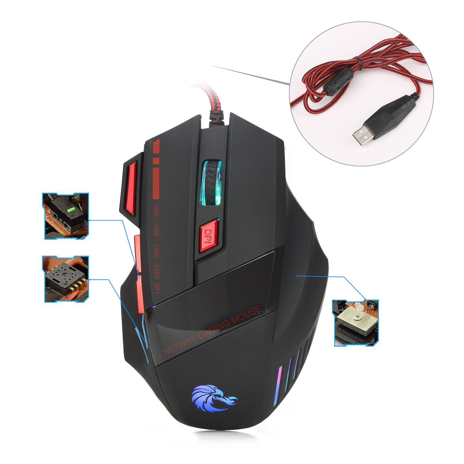 Colorful 7D glowing game mouse wired MOUSE 3200dpi firepower key batch 7_voghion.com