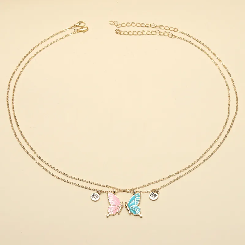 Pendant Necklaces 2PCS Cartoon BFF Couple Avocado Butterfly Dolphin Friends Chains Pandent Necklace Fashion Kids_voghion.com