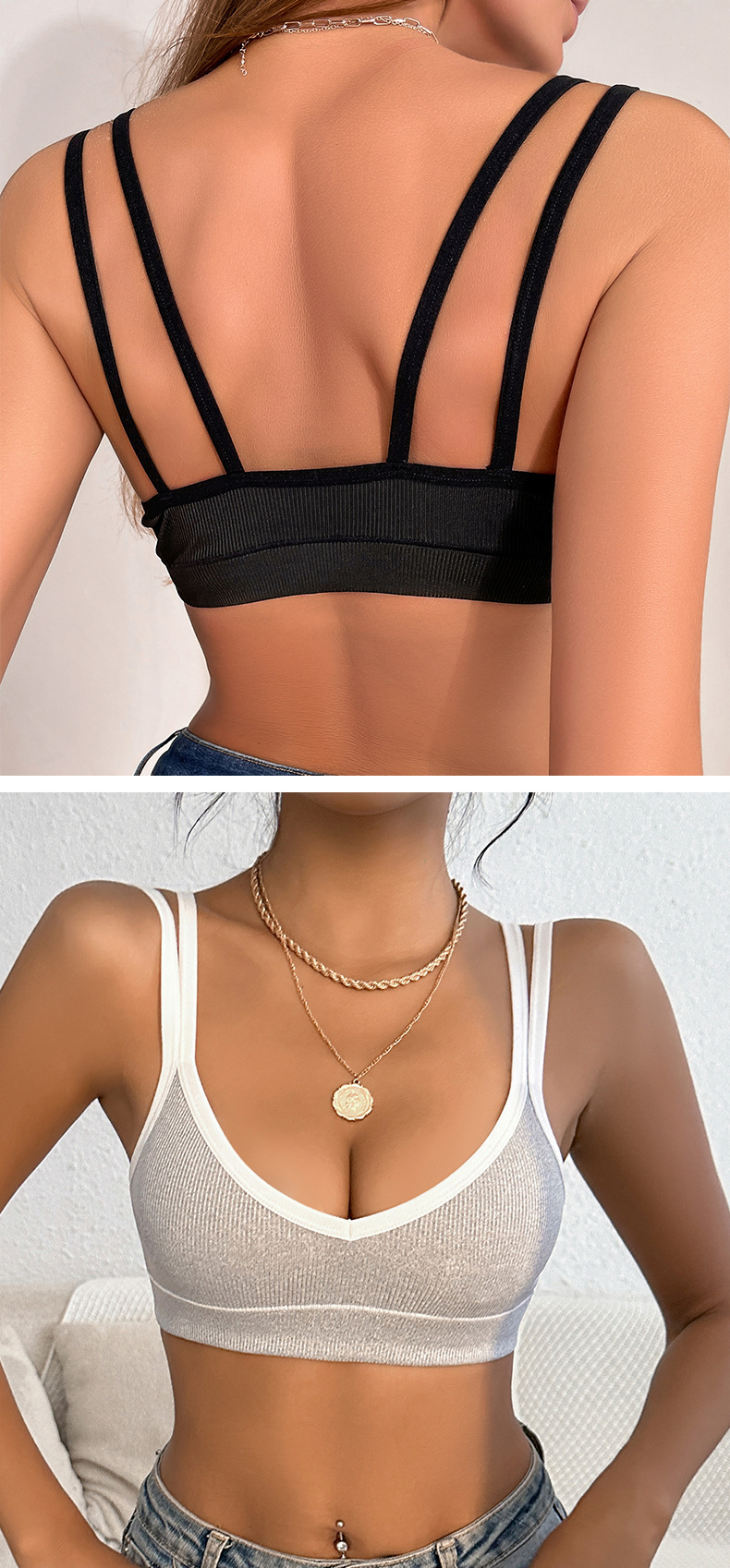 No steel ring, large chest, gathered seamless bra, solid color, comfortable and sexy sports bra_voghion.com