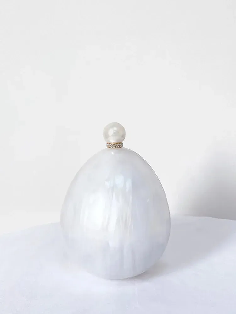 Perlehvid Marmor Oval Akryl Æske Clutches Pung Aftentasker Bryllup Rhie Håndtasker Brude PVC Kvindelige Mini Punge Taske_voghion.com