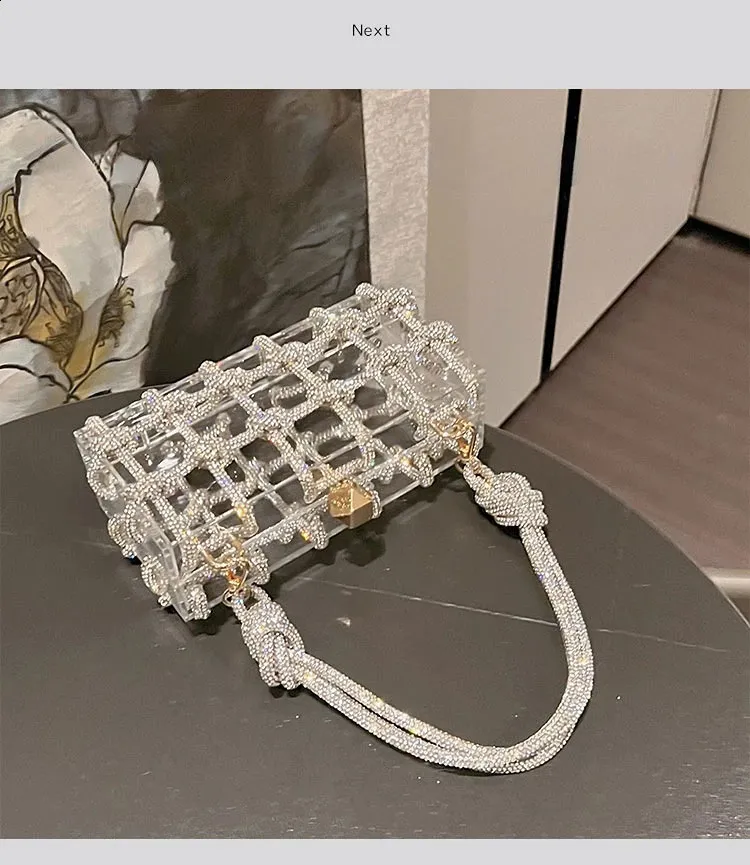 Dia átlátszó akril dobozos esti kuplungtáskák női butik szőtt csomózott kötél rhie pénztárcák és kézitáskák esküvői parti_voghion.com