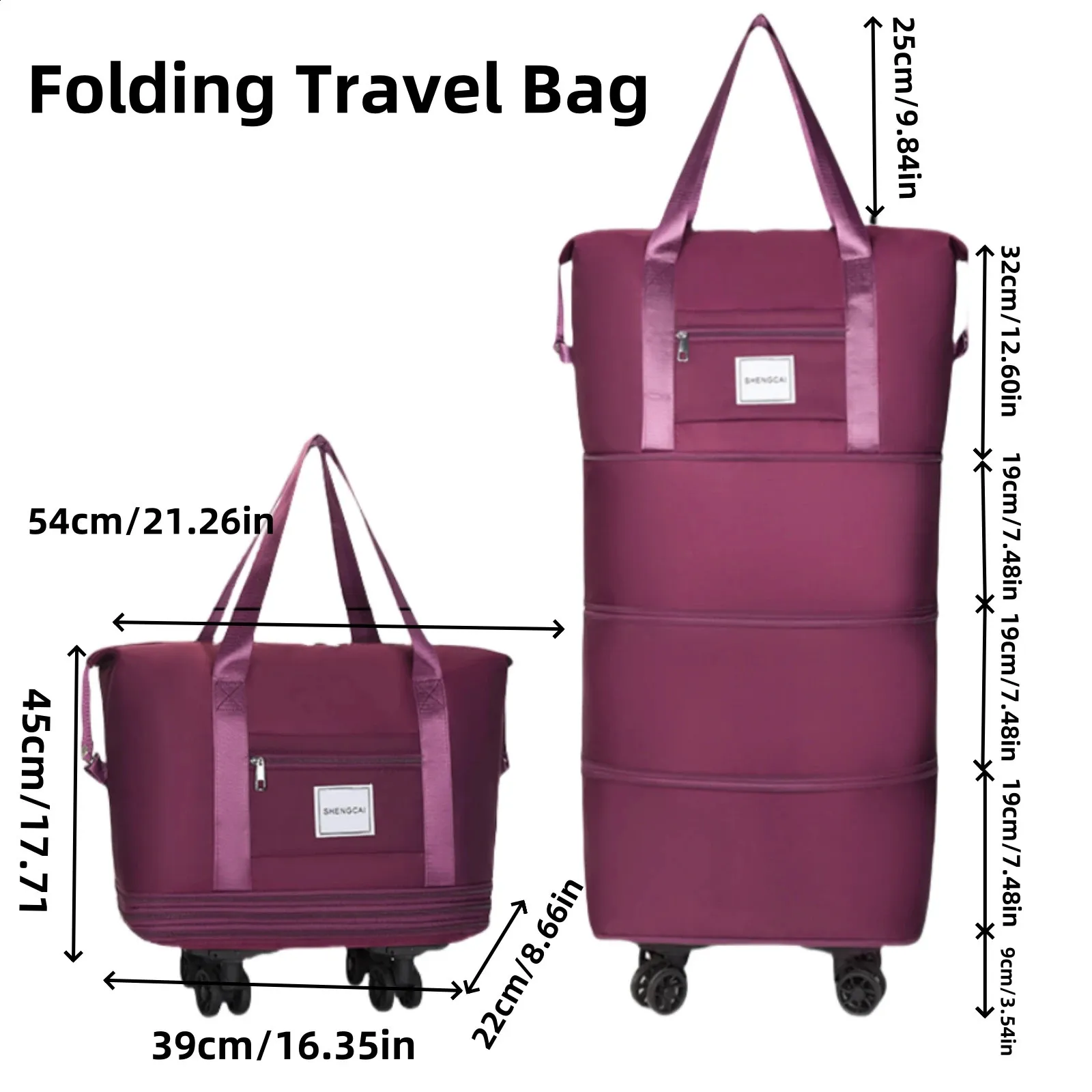 1 STK Große Kapazität Leichte Damenrolle mit Rädern Drei erweiterbare Reiseorganizer Tragbare Reisetasche 240830_voghion.com