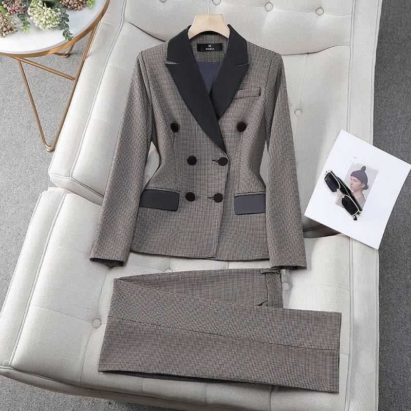Women's Clothing houndstooth small suit jacket Women's Mid-length slim temperament suit jacket professional suit