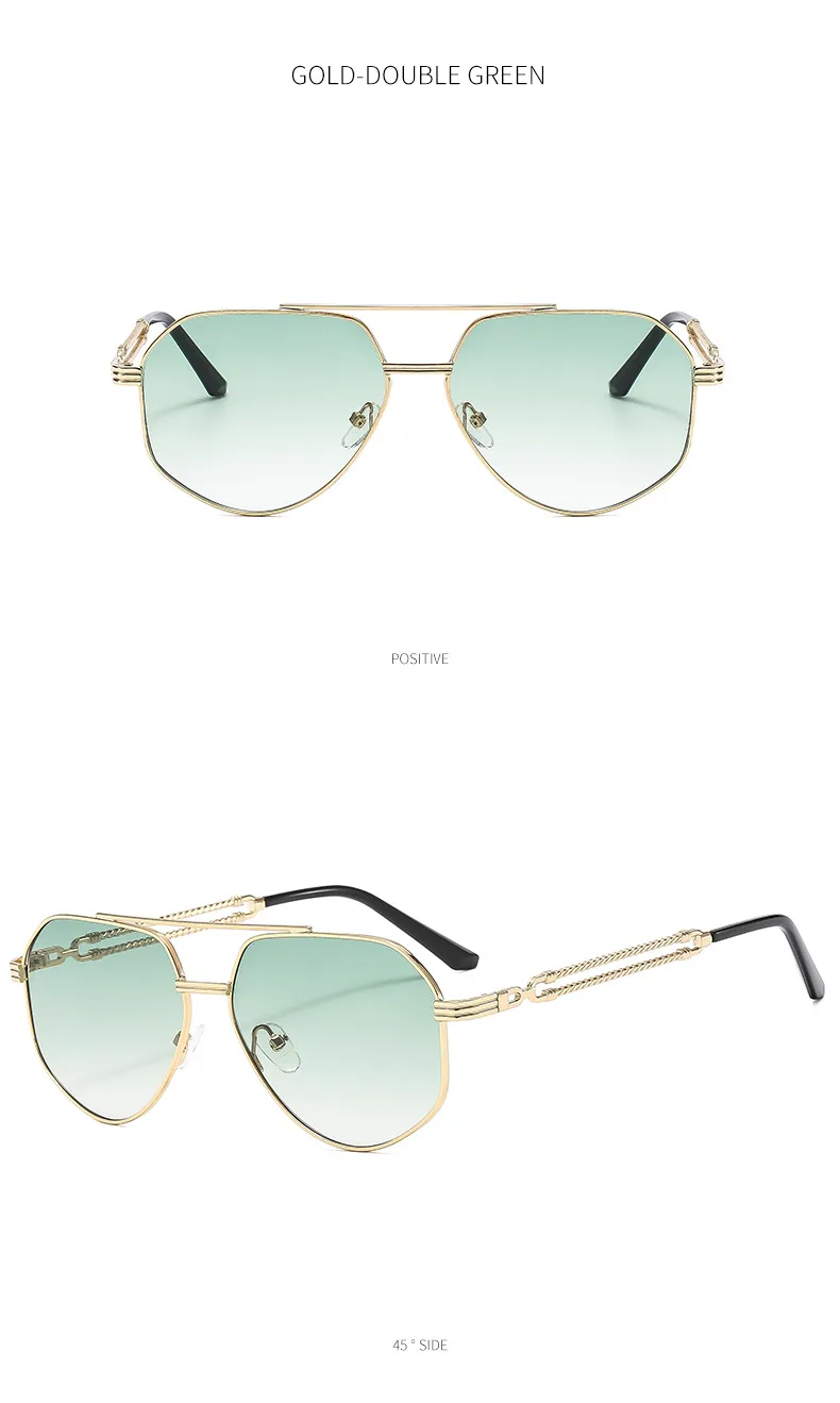 Sonnenbrillen 2024 Mode Männer Polygonal Metall Doppelstrahl Trendy Personalisierte Fahrbrille Licht UV400_voghion.com