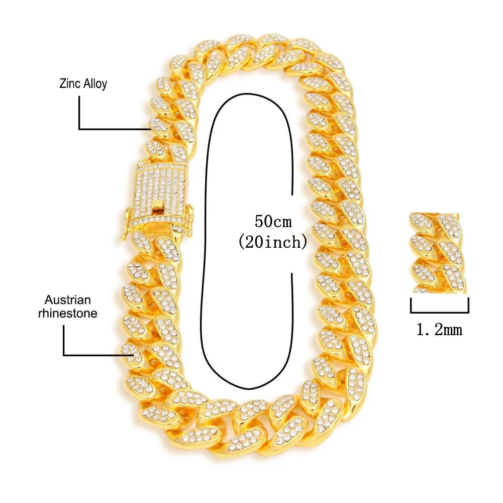 Catene Iced Out Catena Bling Miami Cuban Link Strass Orologio Collane Bracciale Donna Uomo Ciondolo Gioielli Hip Hop Choker_voghion.com