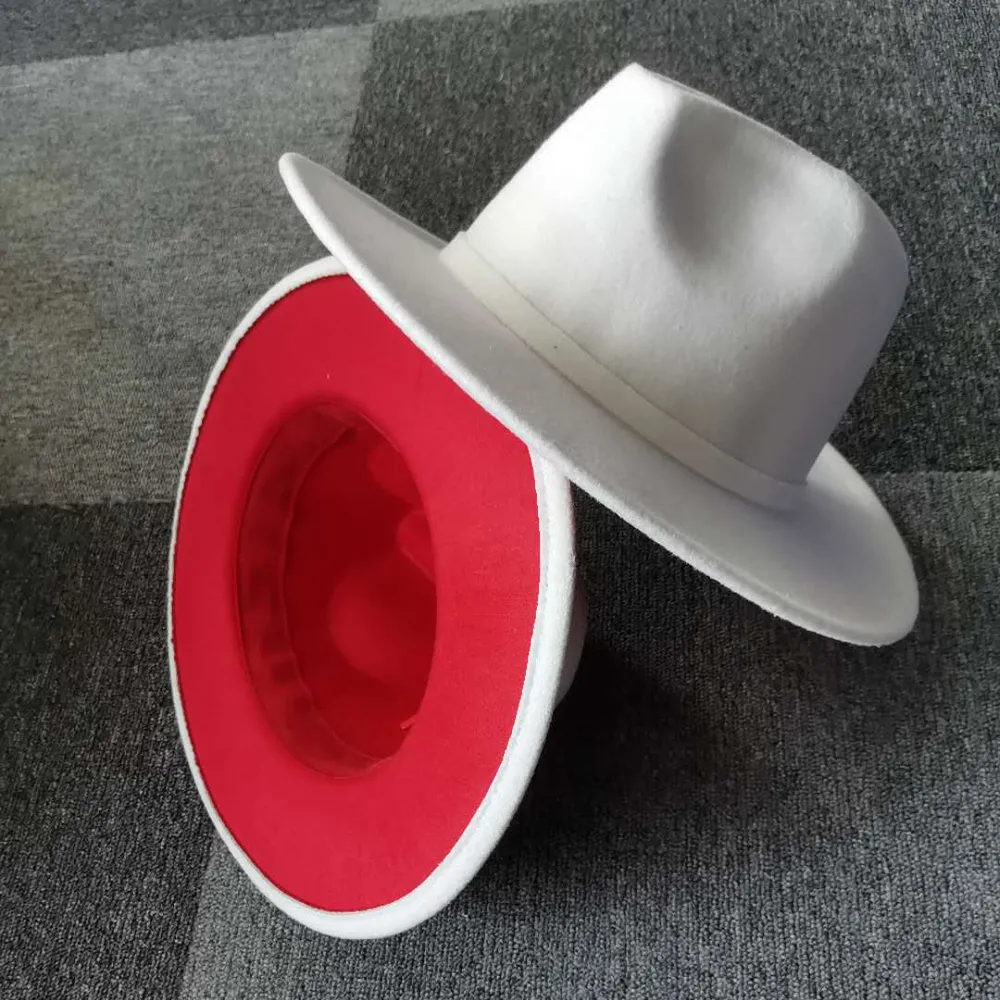 Pălării Fedora cu bor plat pentru femei, din pâslă artificială din lână, stil Jazz, Trilby, model exterior, culoare roșie, model patchwork, model Panama, model Trilby, model petrecere_voghion.com